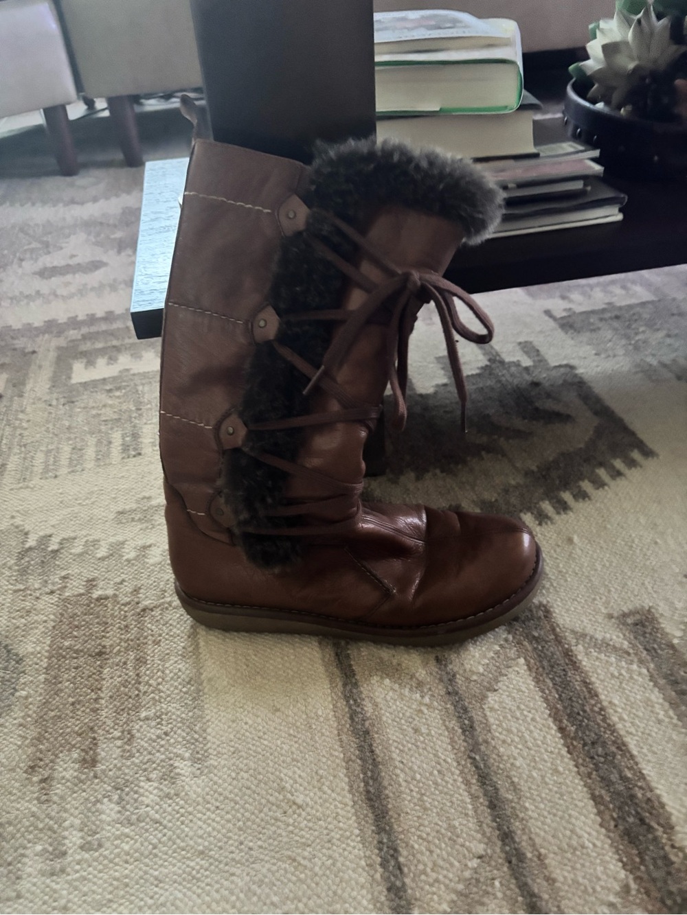 Very Volatile Brown Lace-Up Faux Fur Mid-Calf Boots